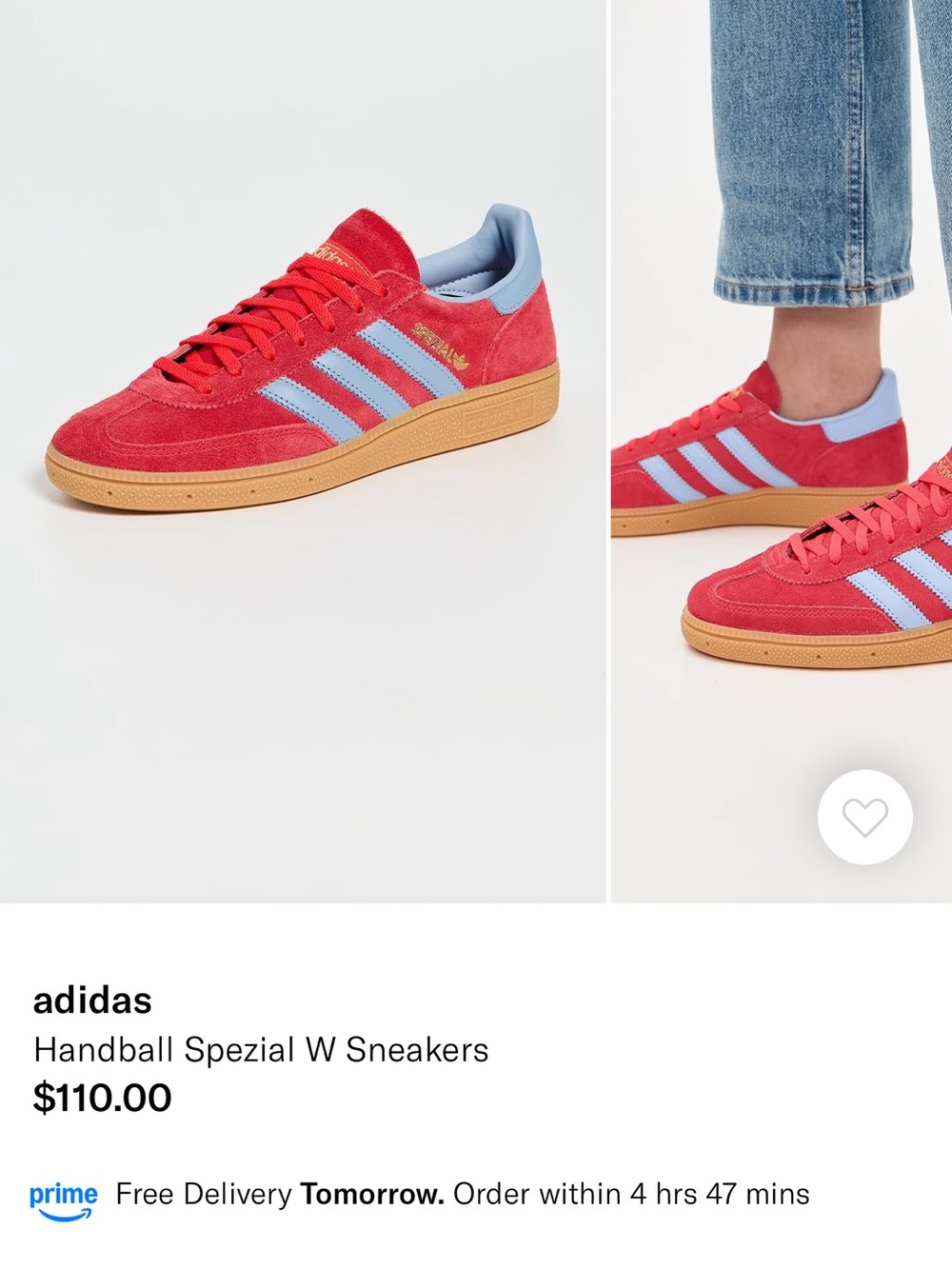 Women’s Red Adidas Spezial Sneakers with Light Blue Stripes - Picture 6 of 7